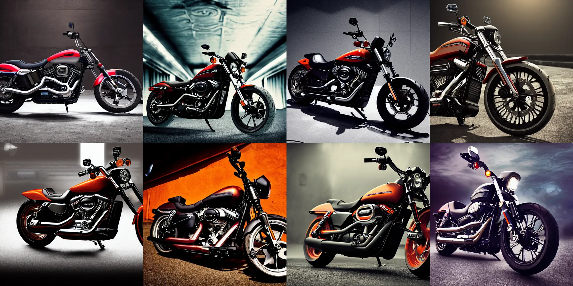 Prompt: a photo of a harley davidson motorbike, 2070 model, futuristic, HD photography, cinematic lighting, movie shot,