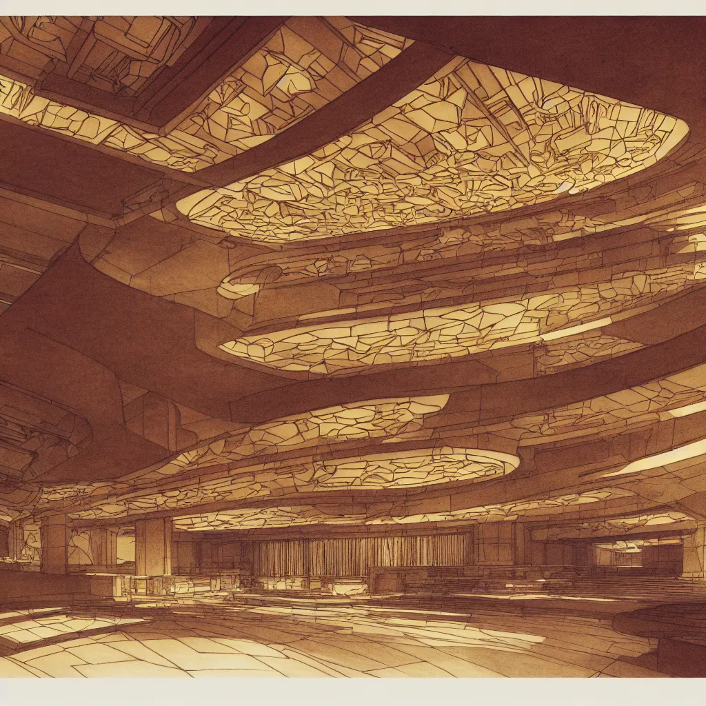 Prompt: panoramic highly detailed taliesin, global illumination, radiant light, detailed and intricate environment, sketch drawing by frank lloyd wright