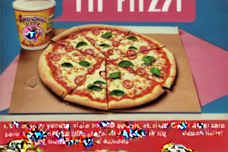 Image similar to 80s, pizza, advertisement