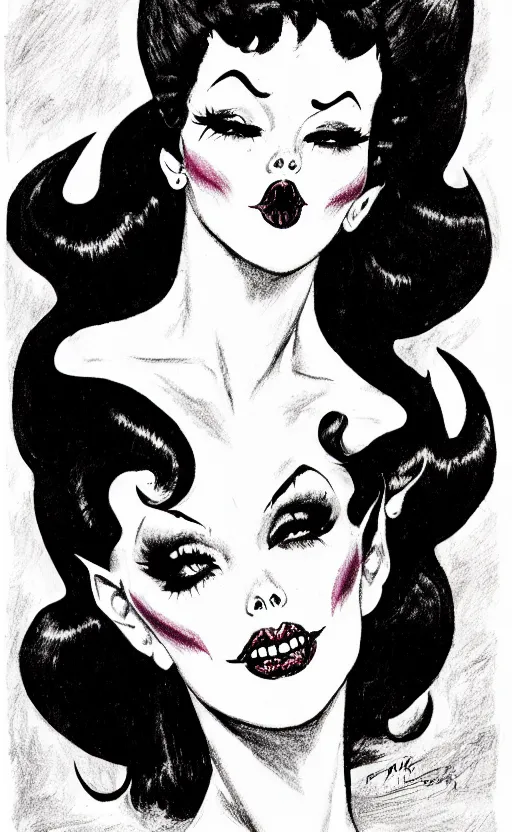 Image similar to of a witch girl burlesque psychobilly, rockabilly, punk, black hair, detailed face, white background, drawing, illustration by frank frazetta