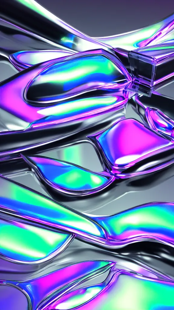 Image similar to neon chrome with mirror gloss iridescence internal glow 4k hyperrealism photorealistic