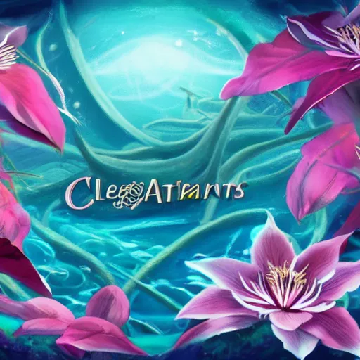 Image similar to clematis theme logo, clematis theme banner, clematis design, clematis in the deep sea, trending on artstation, warm light, lovely and cute, fantasy art, 8 k resolution