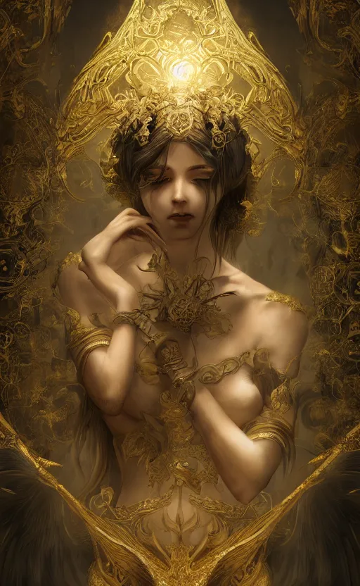 Image similar to desire and duality, masterpiece close to a candle in dark room, cinematic, powerful, moon beams dramatic light, highly, intricate gold elements, hollow souls, detailed, digital painting, artstation, concept art, sharp focus, illustration, art by kurozaki sakura, _Z eD_, dexiong gu