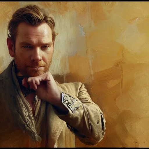 Image similar to portrait of ewan mcgregor, highly detailed painting by gaston bussiere, craig mullins, j. c. leyendecker 8 k