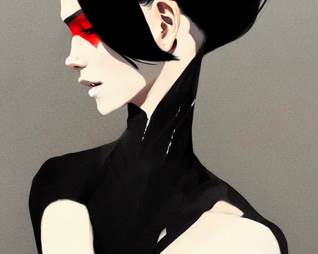 Image similar to a ultradetailed beautiful portrait panting of a stylish woman in a black dress, by conrad roset, greg rutkowski and makoto shinkai trending on artstation