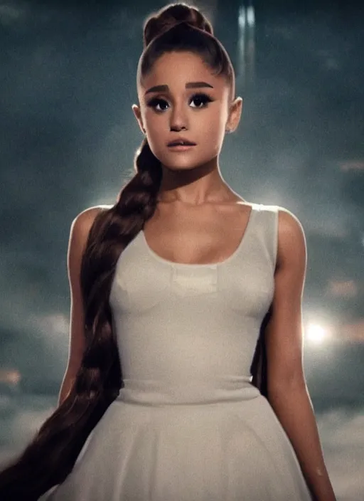 Image similar to a beautiful still of Ariana Grande in a stars wars film, dramatic, cinematic lighting