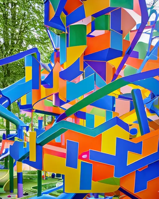 Prompt: a most wondrous, stimulating children's play park, Utrecht, geometric abstract beauty, architectural photography for Architecture Magazine