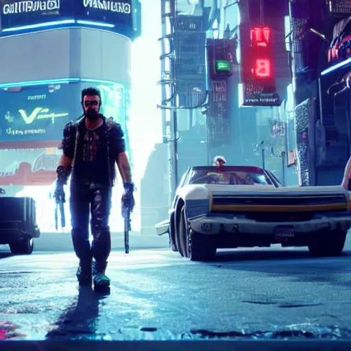 Image similar to still of xavi hernandez in cyberpunk 2 0 7 7