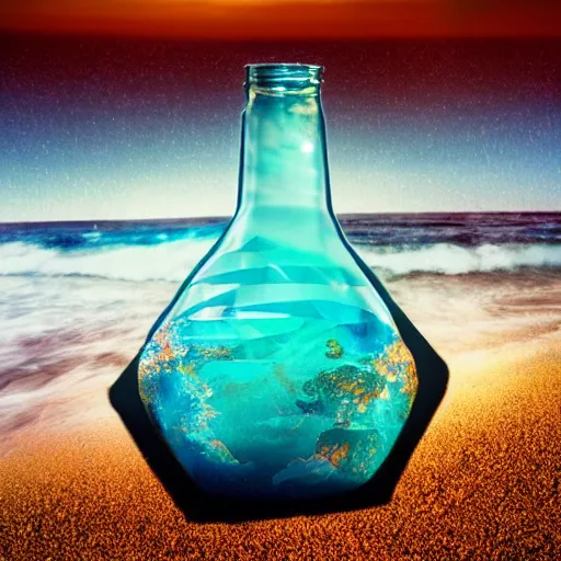 Prompt: the universe inside a bottle dropped in the sea