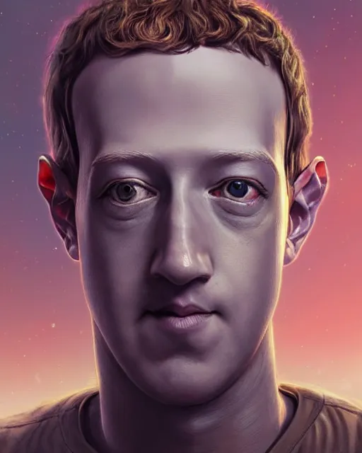Prompt: A floating head of mark zuckerberg as an alien in space, fantasy art, in the style of artgerm, illustration, epic, fantasy, intricate, hyper detailed, artstation, concept art, smooth, sharp focus, ray tracing, vibrant, artgerm, award winning art, 3d
