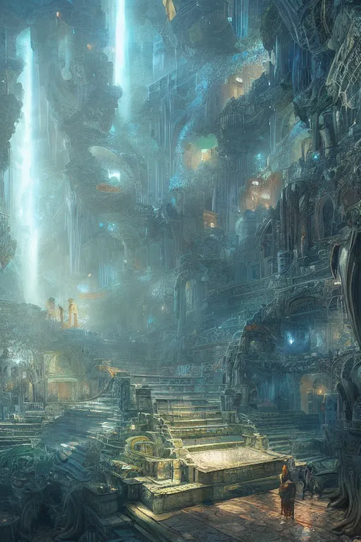 Image similar to marvellous lost city of atlantis, powerfull, intricate, elegant, volumetric lighting, digital painting, highly detailed, artstation, sharp focus, illustration, concept art, ruan jia, steve mccurry