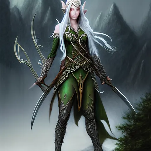 Prompt: d & d concept art matte painting elven ranger in the style of stefan kostic, realistic, sharp focus, 8 k high definition, insanely detailed, intricate, mysterious, art by stanley lau and artgerm and luis royo