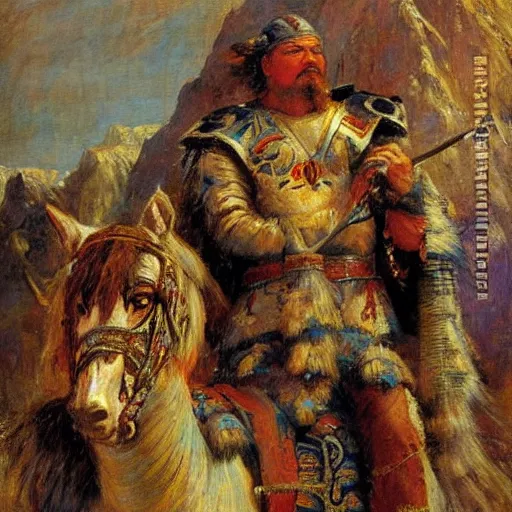 Image similar to ghenghis khan painted by gaston bussiere