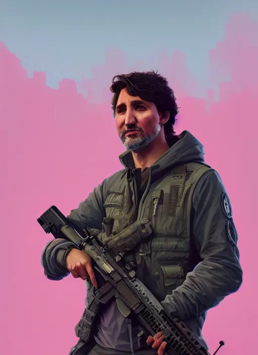 Prompt: highly detailed portrait justin trudeau in pink hoody holding ar - 1 5! in gta v stephen bliss unreal engine fantasy art by greg rutkowski loish rhads ferdinand knab makoto shinkai lois van baarle ilya kuvshinov rossdraws tom bagshaw global illumination radiant light detailed intricate environment