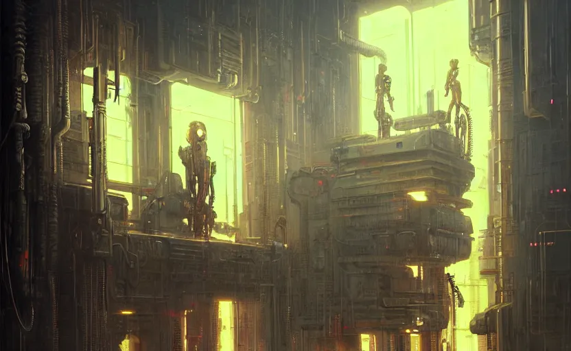 Image similar to neon drilling machine cyberpunk futuristic art by giger, greg rutkowski