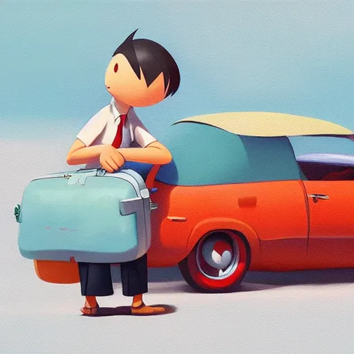 Image similar to goro fujita ilustration parents couple packing suitcases in the car, painting by goro fujita, sharp focus, highly detailed, artstation