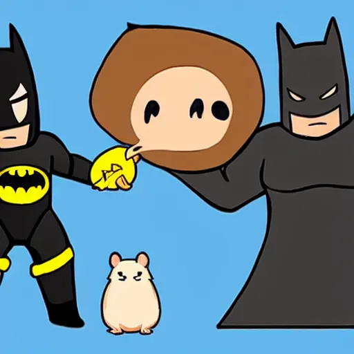 Image similar to batman petting a hamster in chibi art style