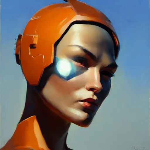 Image similar to Greg Manchess portrait painting of a woman cyborg, medium shot, asymmetrical, profile picture, Organic Painting, sunny day, Matte Painting, bold shapes, hard edges, street art, trending on artstation, by Huang Guangjian and Gil Elvgren and Sachin Teng