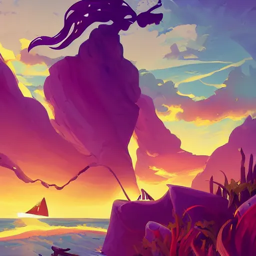 Image similar to painting mermaid treasure on sea of thieves game avatar hero smooth face median photoshop filter cutout vector, behance hd by jesper ejsing, by rhads, makoto shinkai and lois van baarle, ilya kuvshinov, rossdraws global illumination