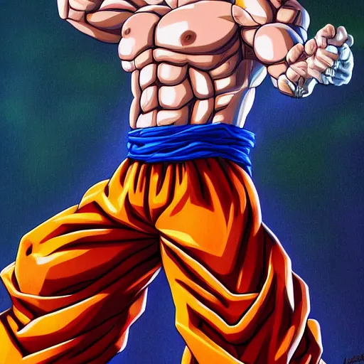 Image similar to Portrait of Goku, intricate upper body, whole body, highly detailed, digital painting, artstation, concept art, smooth, sharp focus, illustration, art by Hajime Sorayama