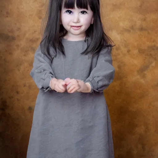 Image similar to little girl in anime style with short grey hair wearing a potato sack as dress