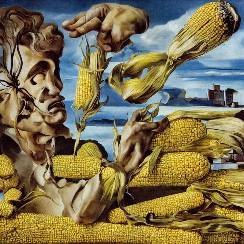 Image similar to corn on the cob, by salvador dali. surrealism