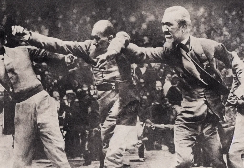 Prompt: mustafa kemal ataturk is fighting with recep tayyip erdogan in the ufc, 4 k, highly detailed, realistic anatomy