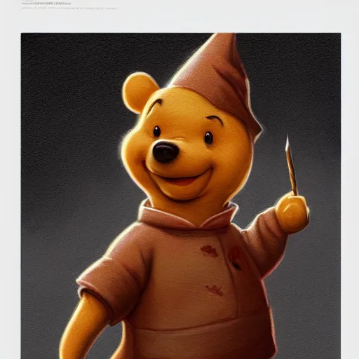 Prompt: a portrait of winnie the poo as a wizard, upper half portrait, urban motifs, intricate, elegant, highly detailed, digital painting, trending on artstation, concept art, smooth sharp focus, illustration, art by artgerm and greg rutkowsk