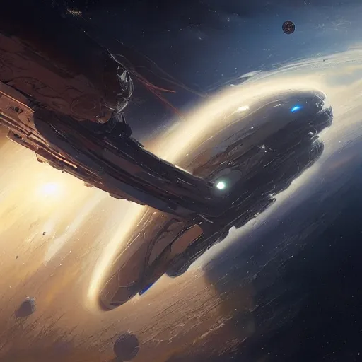 Prompt: concept art of a large space vessel flying in the space by greg rutkowski