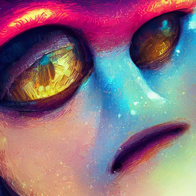 Prompt: macro shot of a soft relaxing smile, colorful, sharp and focus, ultra detailed, beautifully lit, in the art style of dan mumford and marc simonetti