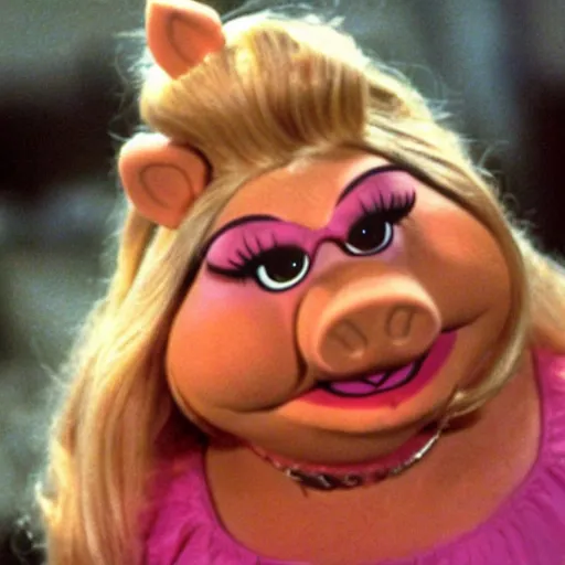 Image similar to movie still of miss piggy starring as trinity in the matrix 1 9 9 9 movie