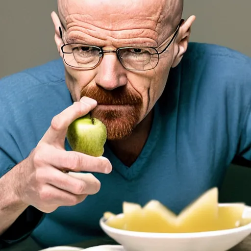 Image similar to walter white eating applesauce, photography,