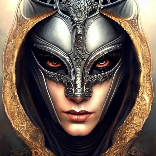 Prompt: Very very very very highly detailed epic photo of full face with scary venetian mask, intricate, dystopian, sci-fi, extremely detailed, digital painting, artstation, concept art, smooth, sharp focus, illustration, intimidating lighting, incredible art by Artgerm and Vincent di Fate and Anton Pieck