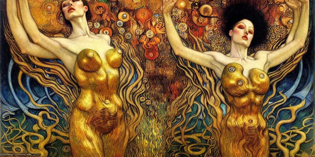 Image similar to Divine Chaos Engine by Karol Bak, Jean Delville, William Blake, Gustav Klimt, and Vincent Van Gogh, symbolist, visionary