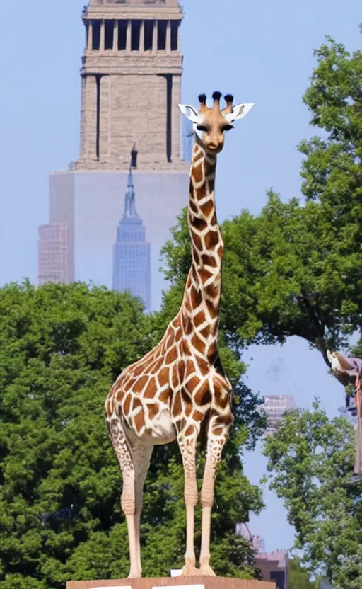 Prompt: A giraffe as a Statue of liberty