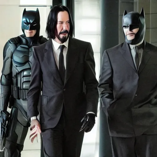 Prompt: Keanu reeves in batman suit in gotham