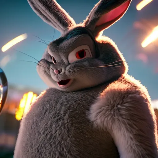 Image similar to A photo of a Big Chungus bugs bunny in marvel movie, sigma 85mm Lens F/1.4, award winning photography
