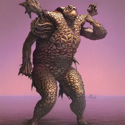 Prompt: anthropomorphic turtle hero by wayne barlowe