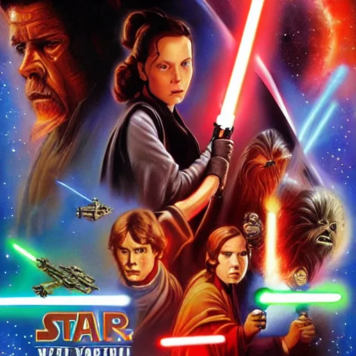 Prompt: Poster of Star Wars XII, by Drew Struzan, digital art, trending, hyper-detailed