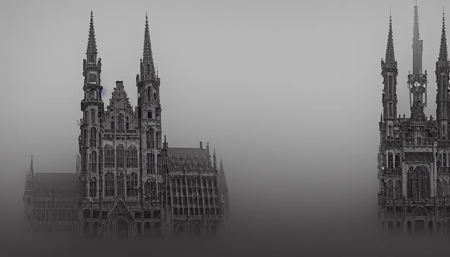 Image similar to neo - gothic brussels in the fog, hyperdetailed, artstation, cgsociety, 8 k