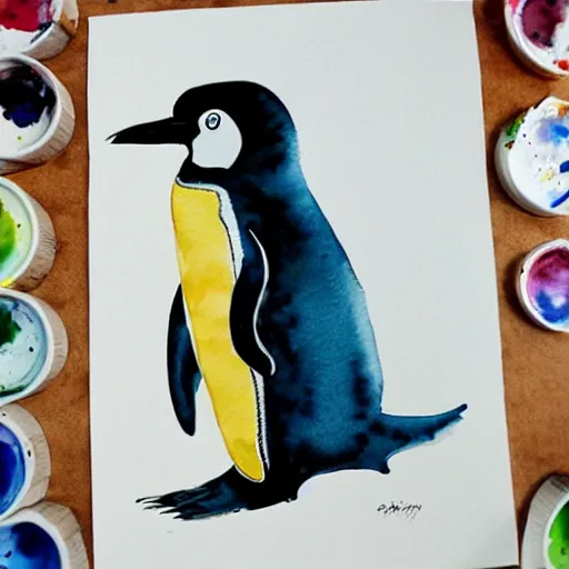 Prompt: Watercolor painting of a penguin