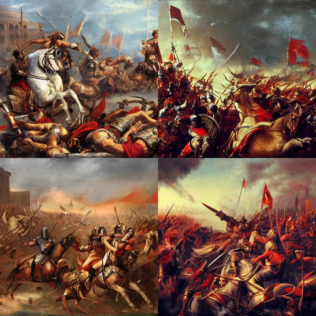 Prompt: Battle of Rome and Persia, Painting, Cinematic, Epic, Concept Art,