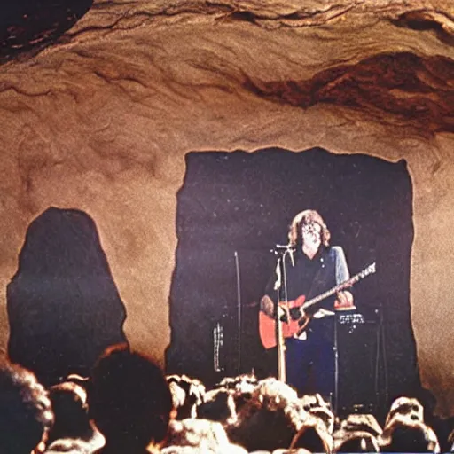 Image similar to the doors playing a show painted on a cave wall