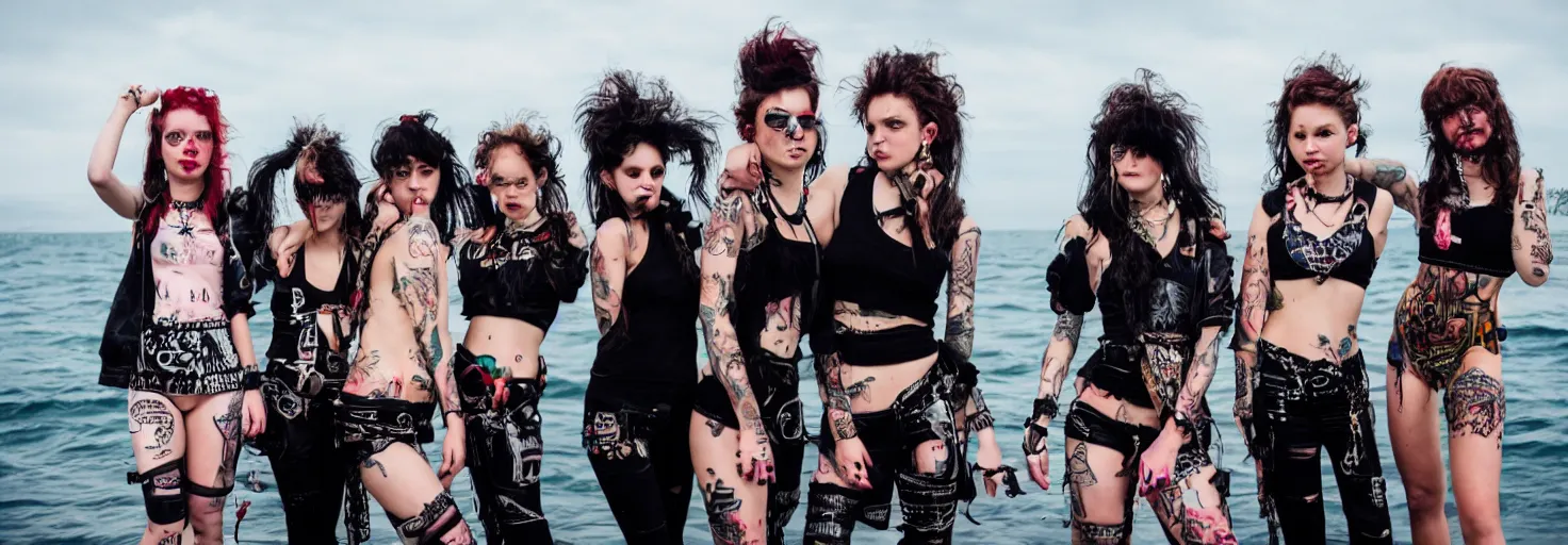 Image similar to girls on the sea, punk style, high quality, 8 k