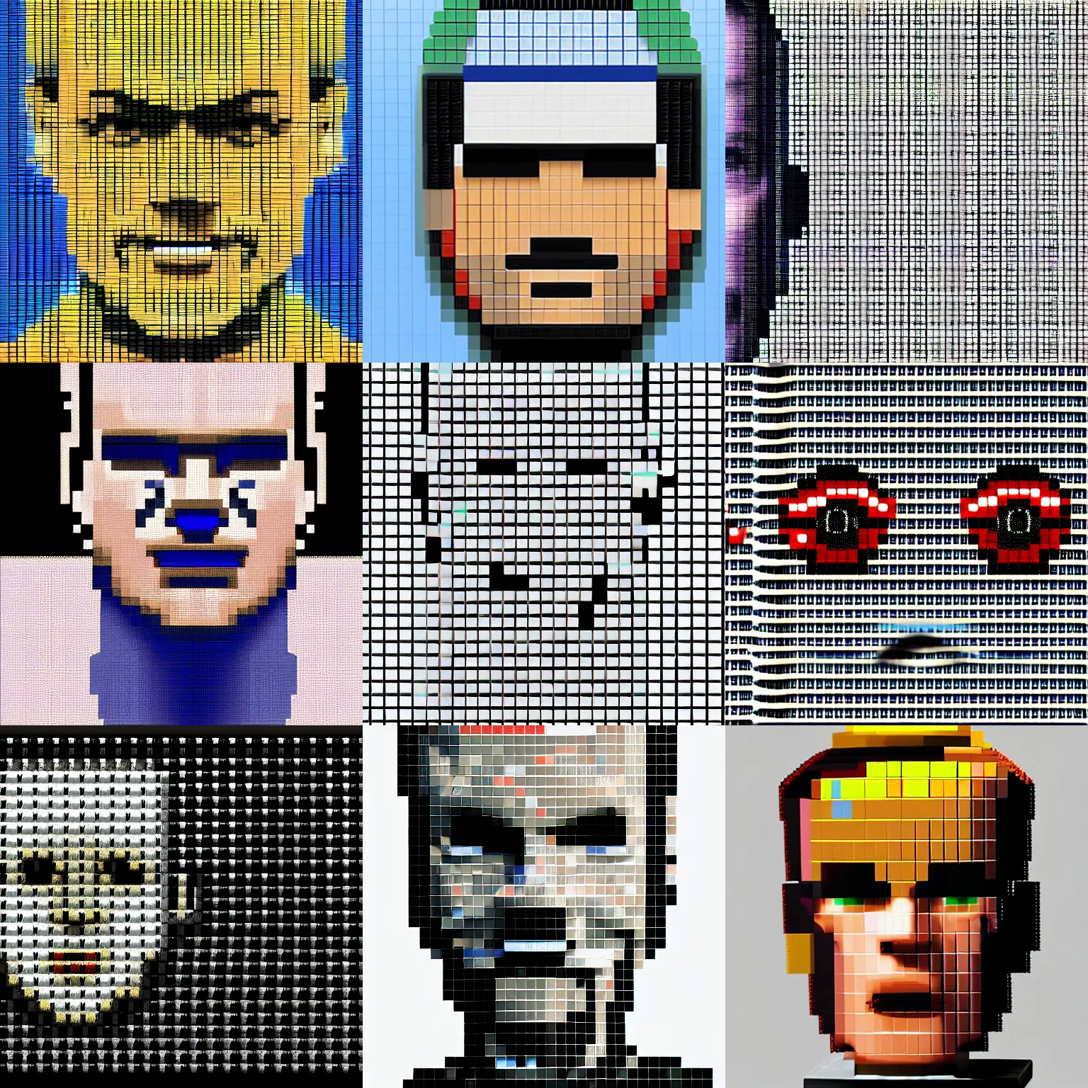 Prompt: macro shot pixel art head of matt damon