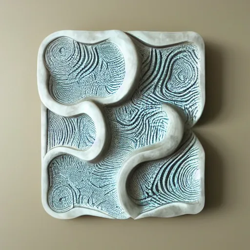 Prompt: serpentine twisty maze, thin lines, fractal, lichen macro, carved soapstone relief paneling white and pale blue