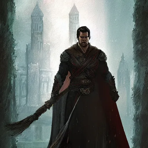 Image similar to henry cavill as a fantasy mage, art by alexey gogin