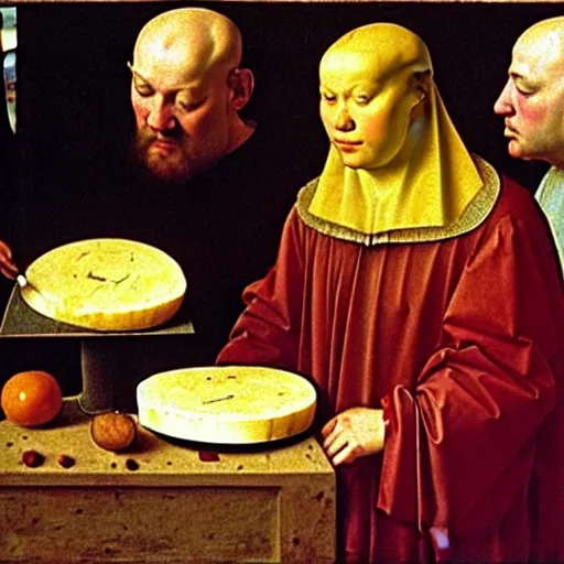 Prompt: beautiful renaissance painting of a gouda cheese by jan van eyck, titian, piero della francesca