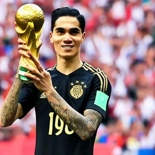 Prompt: james rodrigez holding the world cup