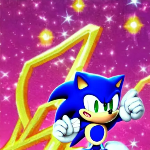 Prompt: Sonic the Hedgehog magical girl transformation in the style of Sailor Moon, 90s anime, beautiful